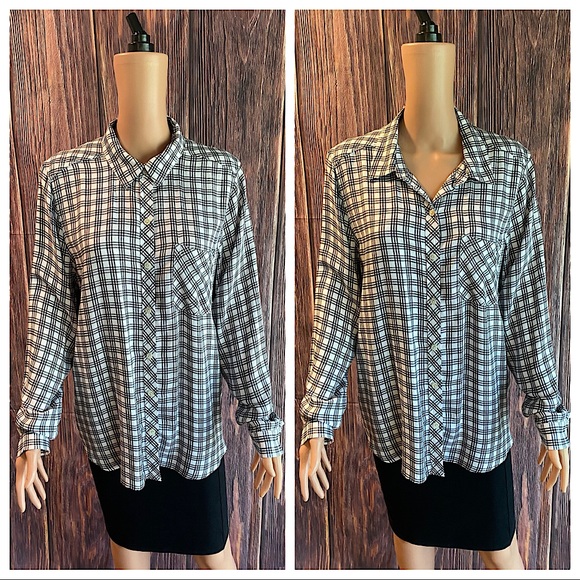 Universal Thread NWT size XL black & white plaid soft button down blouse - Picture 1 of 15